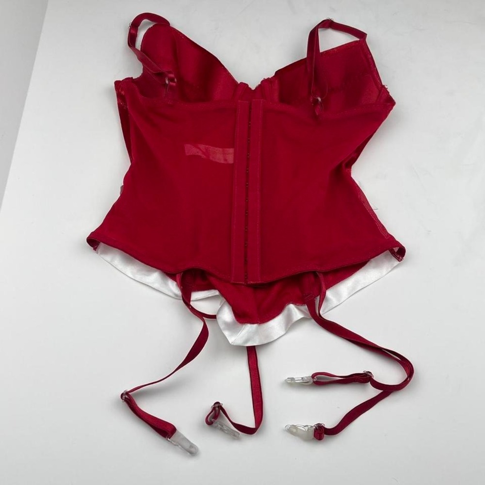 Y2K Velvet Bow Lingerie Corset Bodice Dark Red Holiday Women's Size Medium‎ - Picture 5 of 8